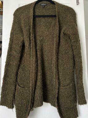 Topshop Olive Bouclé Open-Front Cardigan